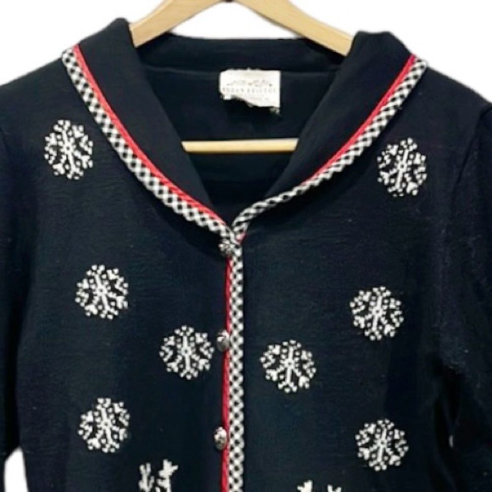 Susan Bristol Reindeer Cardigan Sweater Long Sleeves Sz Small Holiday Christmas - Picture 3 of 10